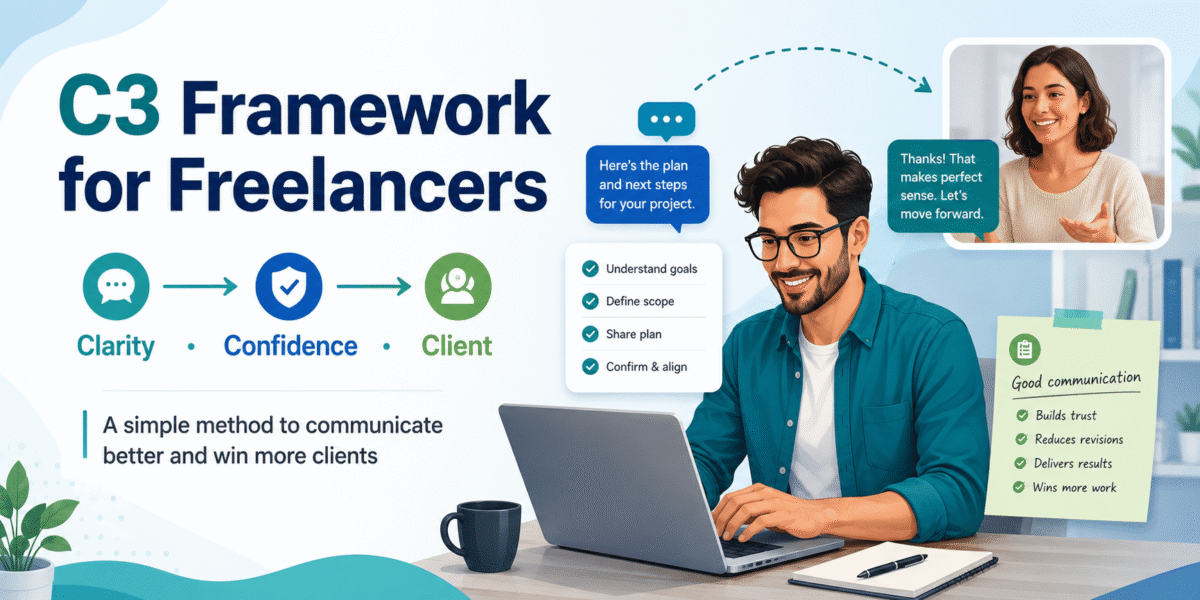Learn the C3 Framework for freelancers: Clarity, Confidence, and Client-focused communication. Improve proposals, client calls, reporting, and win more freelance projects.